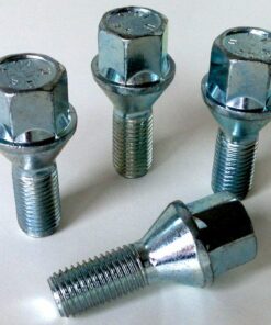 4 x alloy wheel bolts. M12x1.5, 27mm thread, 17mm hex, taper seat