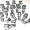 Set of 16 17mm hex, taper seat, 27mm thread, M12x1.5 alloy wheel bolts