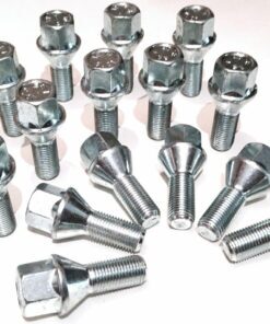 Set of 16 17mm hex, taper seat, 27mm thread, M12x1.5 alloy wheel bolts