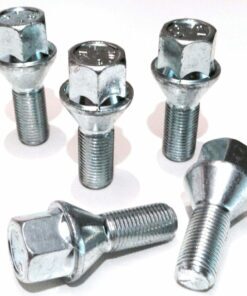 Set of 5 17mm hex, taper seat, 27mm thread, M12x1.5 alloy wheel bolts