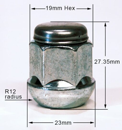 Specs 19mm, Radius, M12x1.5 alloy wheel nuts