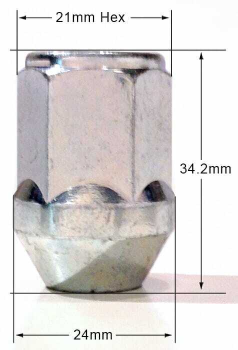 Specs 21mm Hex, taper, M12x1.25 alloy wheel nuts