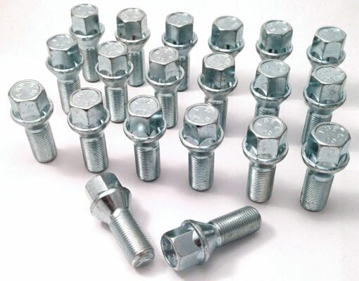 Set of 20 17mm Hex, taper seat, M14x1.25 thread, 27mm length alloy wheel bolts