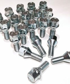 Set of 20 17mm Hex, taper seat, 27mm thread, M12x1.5 alloy wheel bolts