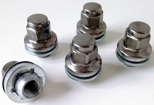 Set of 5 19mm Hex, flat seat, M12x1.5 alloy wheel nuts