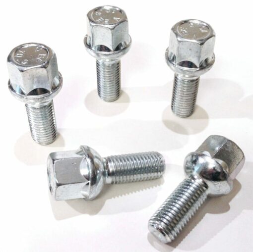 set of 5 17mm hex, radius, 26mm thread, M12x1.5 alloy wheel bolts