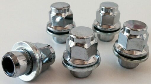 Set of 5 21mm hex, flat seat, M12x1.5 alloy wheel nuts