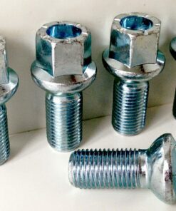 Set of 5 M14x1.5, 17mm hex, radius, 27mm thread alloy wheel bolts