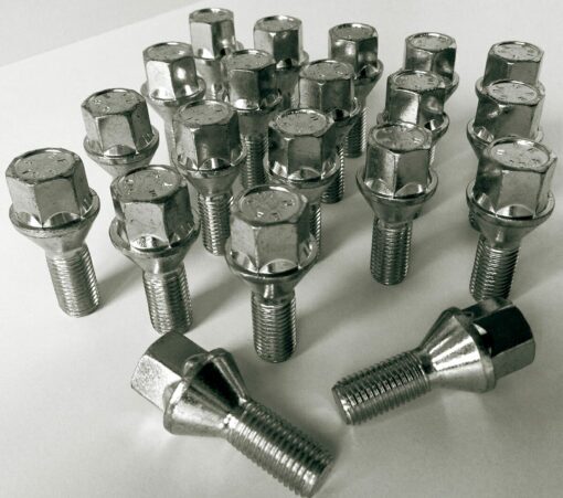 20 x alloy wheel bolts, M12x1.5, 17mm hex, 26mm thread, taper seat