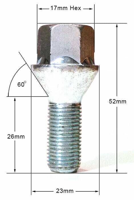 Specification for M12x1.25 alloy wheel bolt