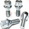 Set of 4 17mm hex, taper seat, 27mm thread, M12x1.5 alloy wheel bolts
