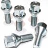 Set of 5 17mm hex, taper seat, 27mm thread, M12x1.5 alloy wheel bolts