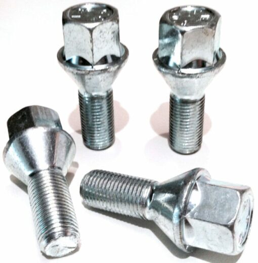 set of 4 M12x1.25, 26mm thread, taper, 17mm hex alloy wheel bolts