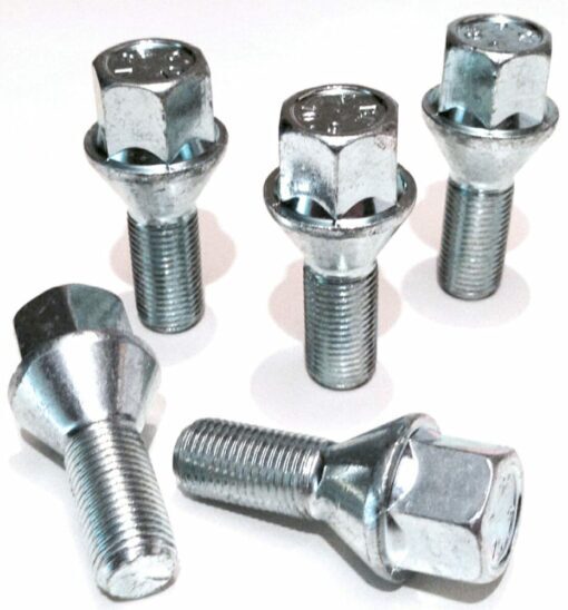 set of 5 M12x1.25, 26mm thread, taper, 17mm hex alloy wheel bolts