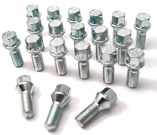 set of 20 M14x1.5, 17mm hex, 28mm thread, taper alloy wheel bolts
