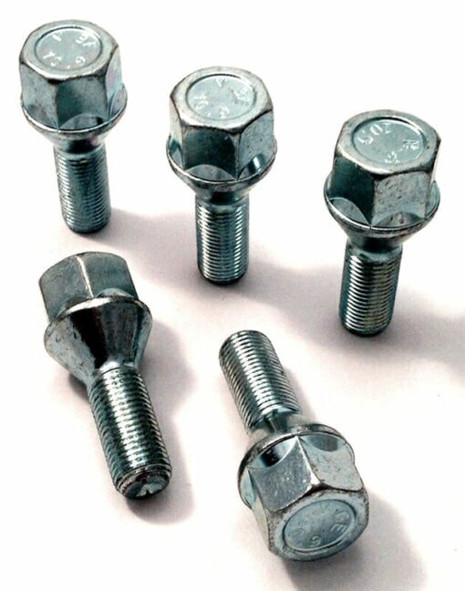 set of 5 M12x1.25, 28mm thread, 19mm hex, taper alloy wheel bolts