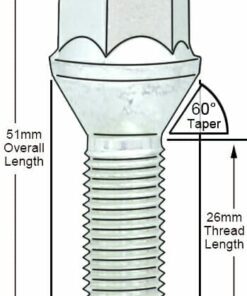 Alternative view of 1 Single alloy wheel bolt. M12 x 1.5, 27mm thread, 17mm Hex