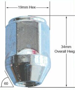 Alternative view of alloy wheel nuts. M12 x 1.25, 19mm Hex set of 5