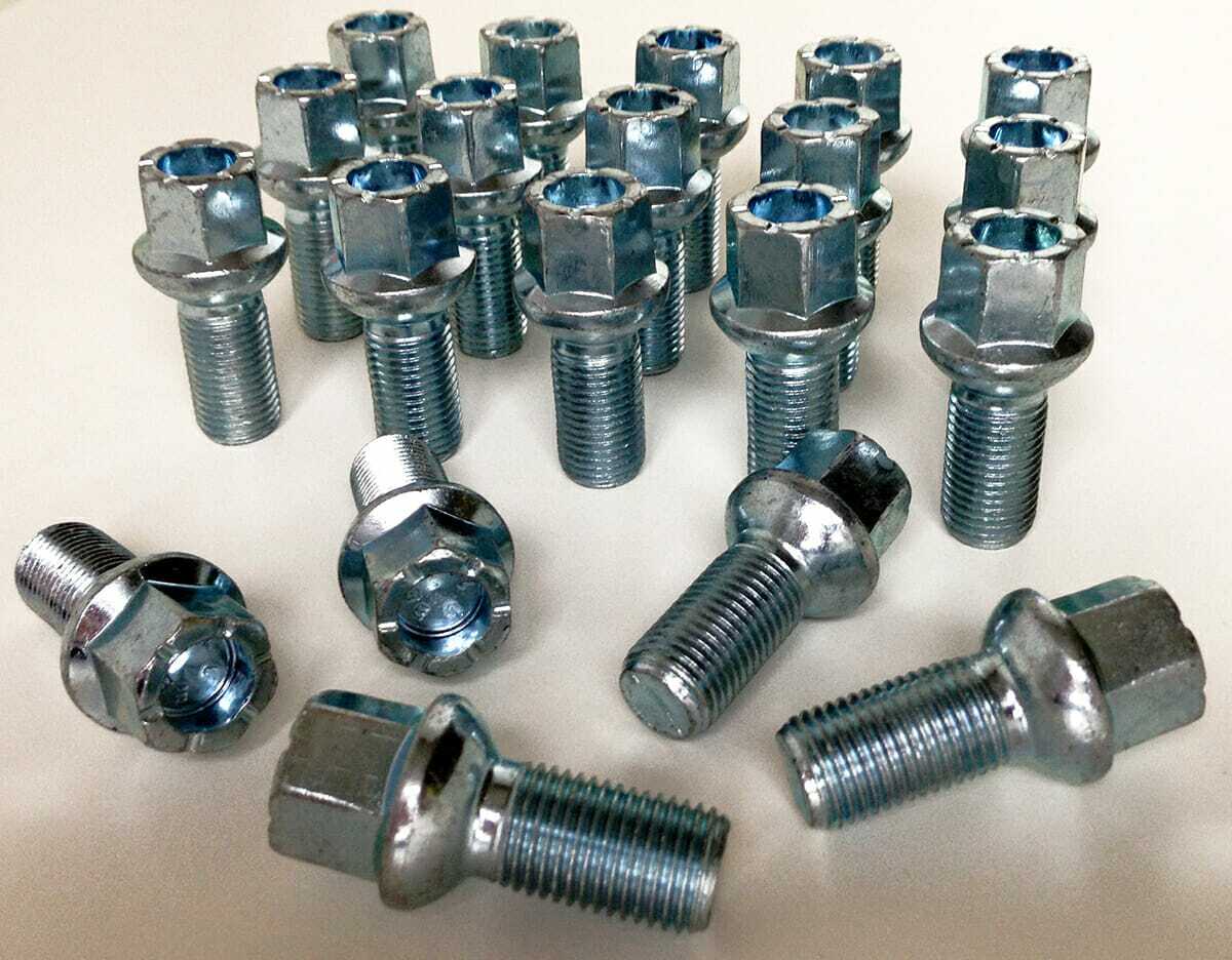 Set of 20 17mm hex, radius, m14x1.5, 27mm thread alloy wheel bolts