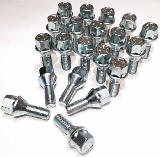 set of 20 M12x1.25, 26mm thread, taper, 17mm hex alloy wheel bolts
