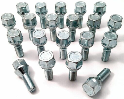 Set of 20 M12x1.25, 28mm thread, 19mm hex, taper alloy wheel bolts