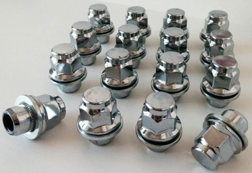 set of 16 21mm hex, flat seat, M12x1.5 alloy wheel nuts