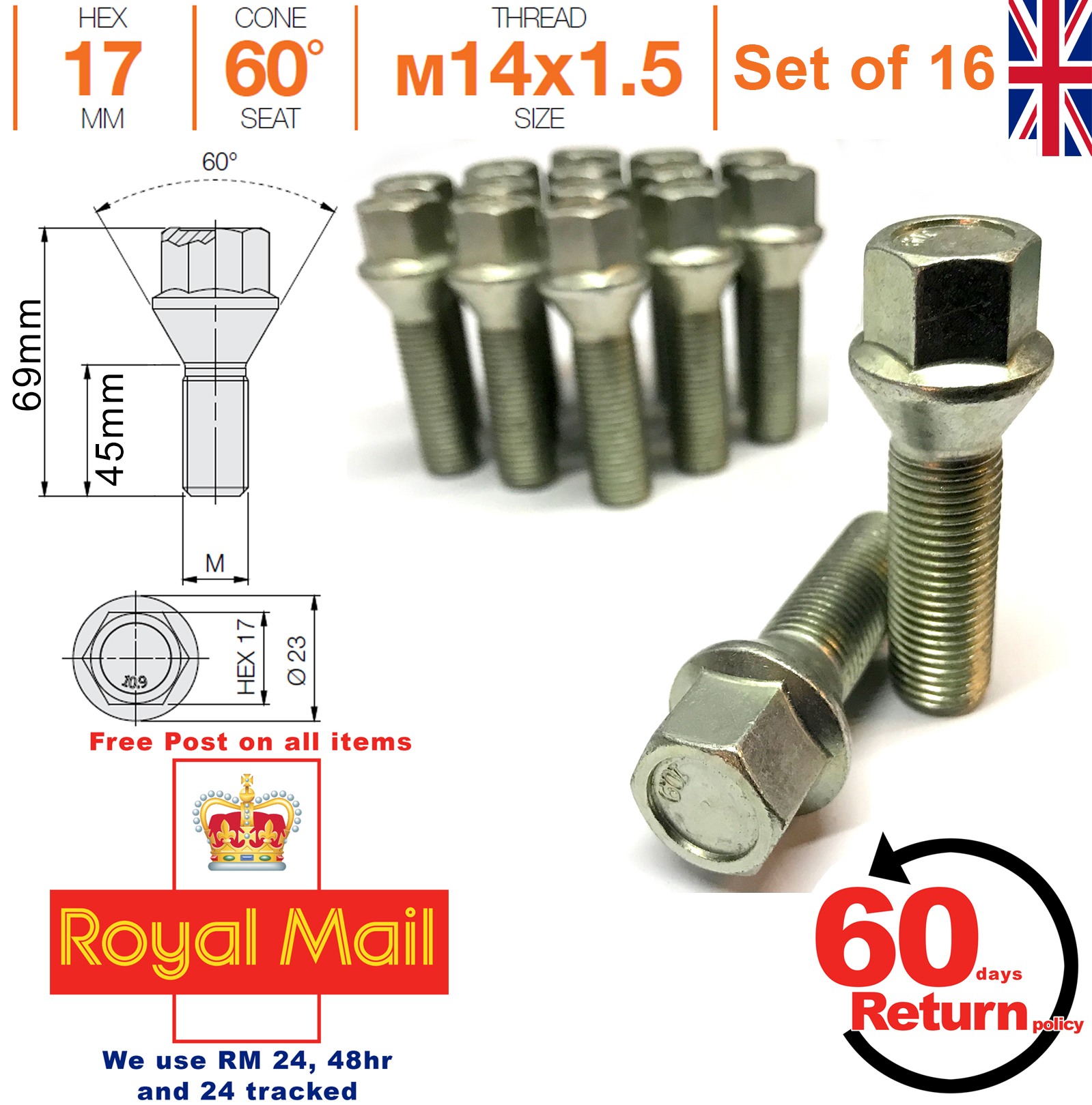Coche De Aleación De Acero Repuesto Rueda Tuerca Tornillo 12mm X 1.5 mm