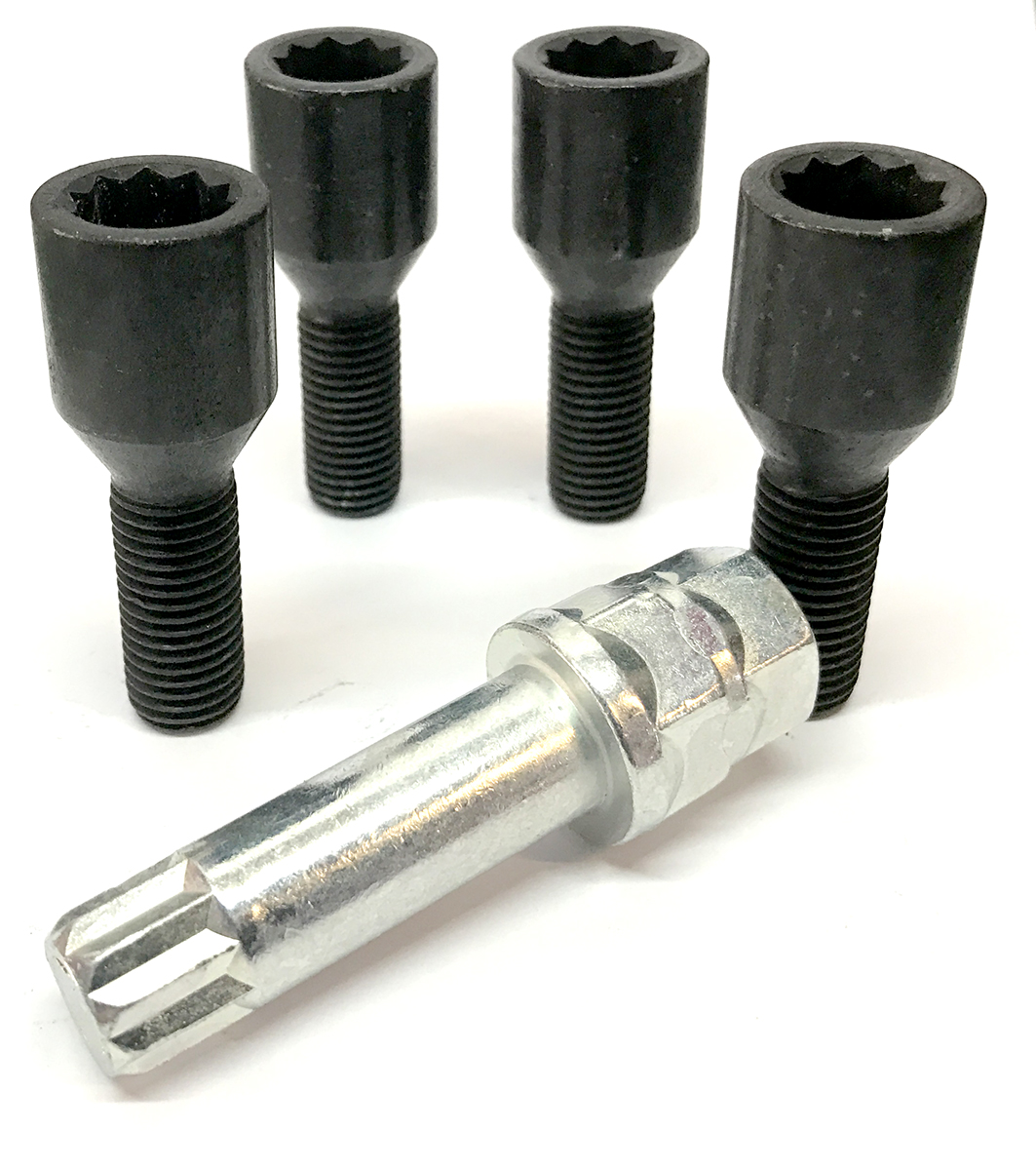 alloy wheel tuner bolts BLACK M12 x 1.5 with 17mm hex star key Lotus