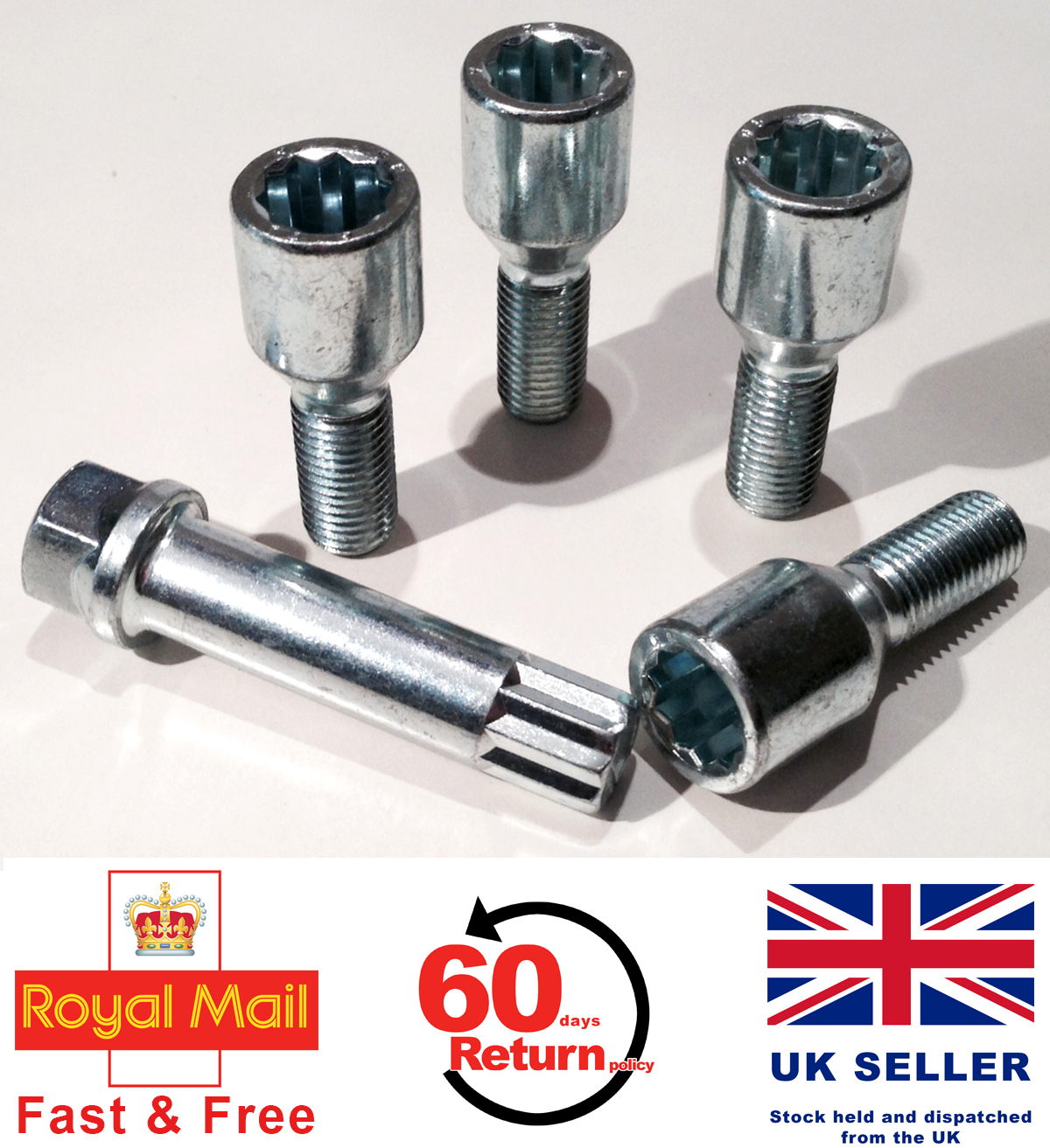 hexagonal de 19mm hilo de 28mm Rueda Pernos tuercas lengüetas M12 X 1.25 X 16 Asiento Cónico