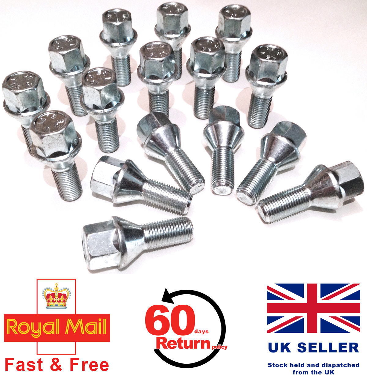 20 x Tuner slim fit wheel bolts nuts with star key, M12 x 1.25 28mm