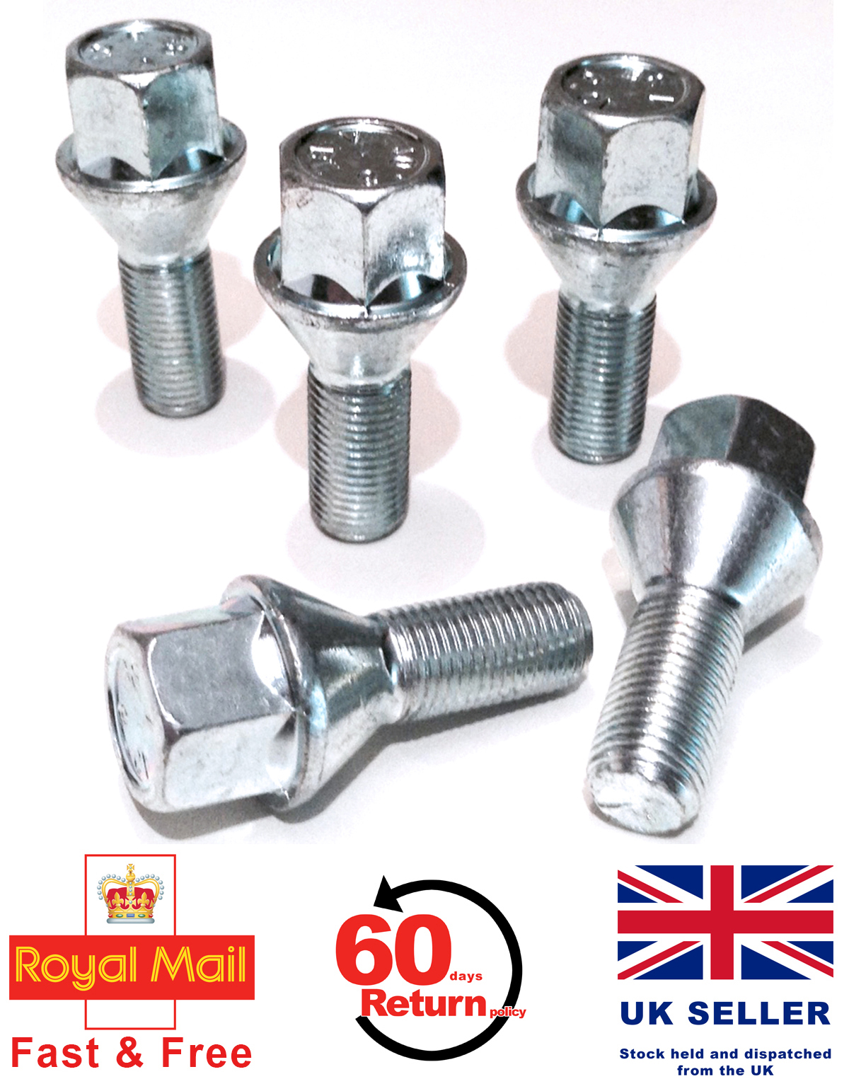 20 x wheel bolts nuts. M12 x 1.5 Radius Seat 26mm Thread Length 17mm