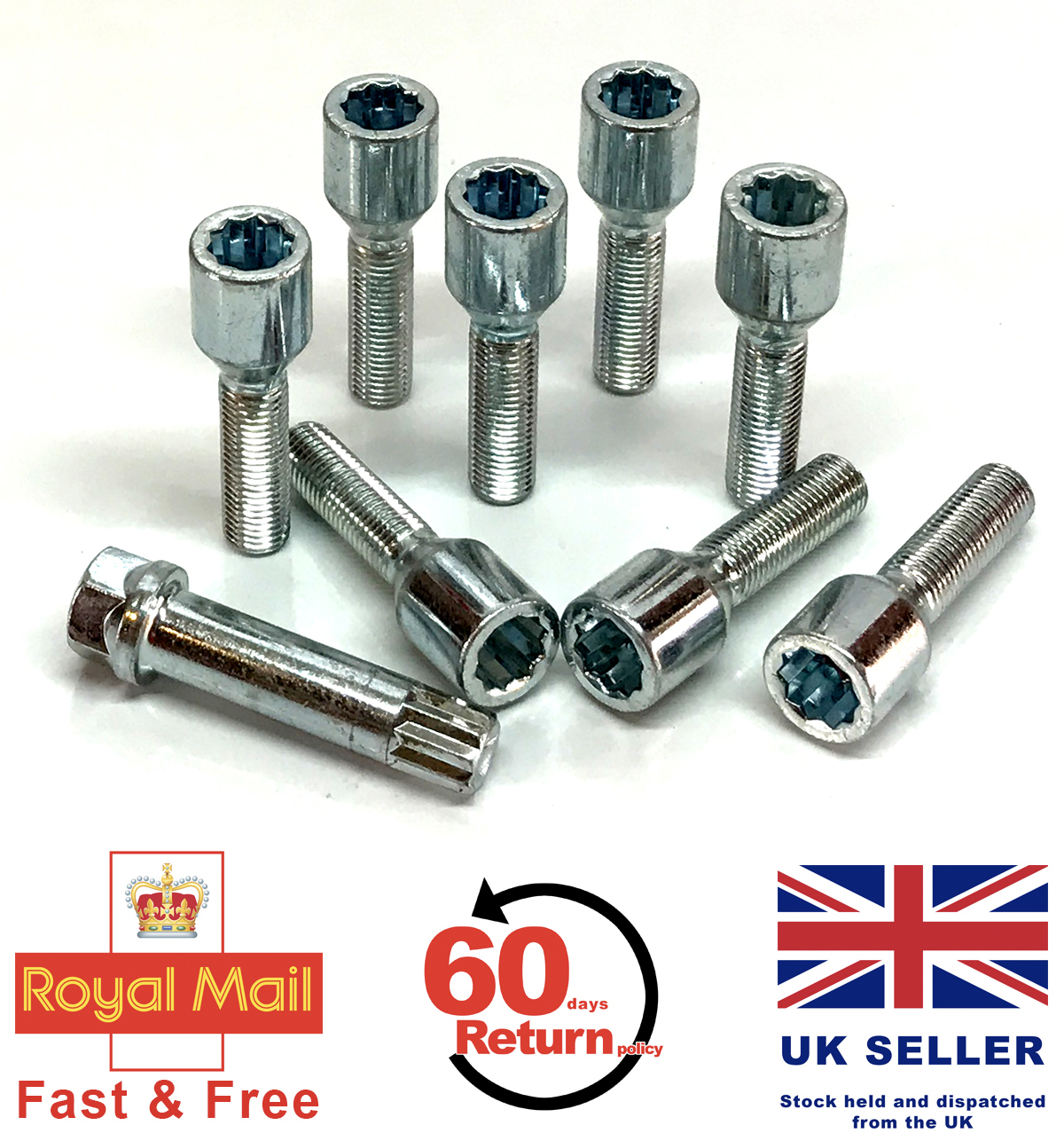 16 x Tuner slim fit alloy wheel bolts nuts with star key, M12 x 1.25