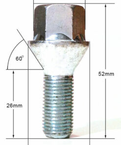 Alloy wheel bolts M12 x 1.25 26mm thread 17mm Hex set of 4 Specification for M12x1.25 alloy wheel bolt