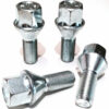 Set of 4 17mm hex, taper seat, 27mm thread, M12x1.5 alloy wheel bolts