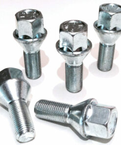 Alloy wheel bolts M12 x 1.25 26mm thread 17mm Hex set of 5 set of 5 M12x1.25, 26mm thread, taper, 17mm hex alloy wheel bolts
