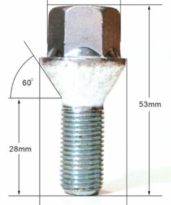 Alloy wheel bolts M12 x 1.25 28mm thread 19mm Hex set of 4 B14 spec