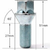 specs 17mm Hex, taper seat, M14x1.25 thread, 27mm length alloy wheel bolt